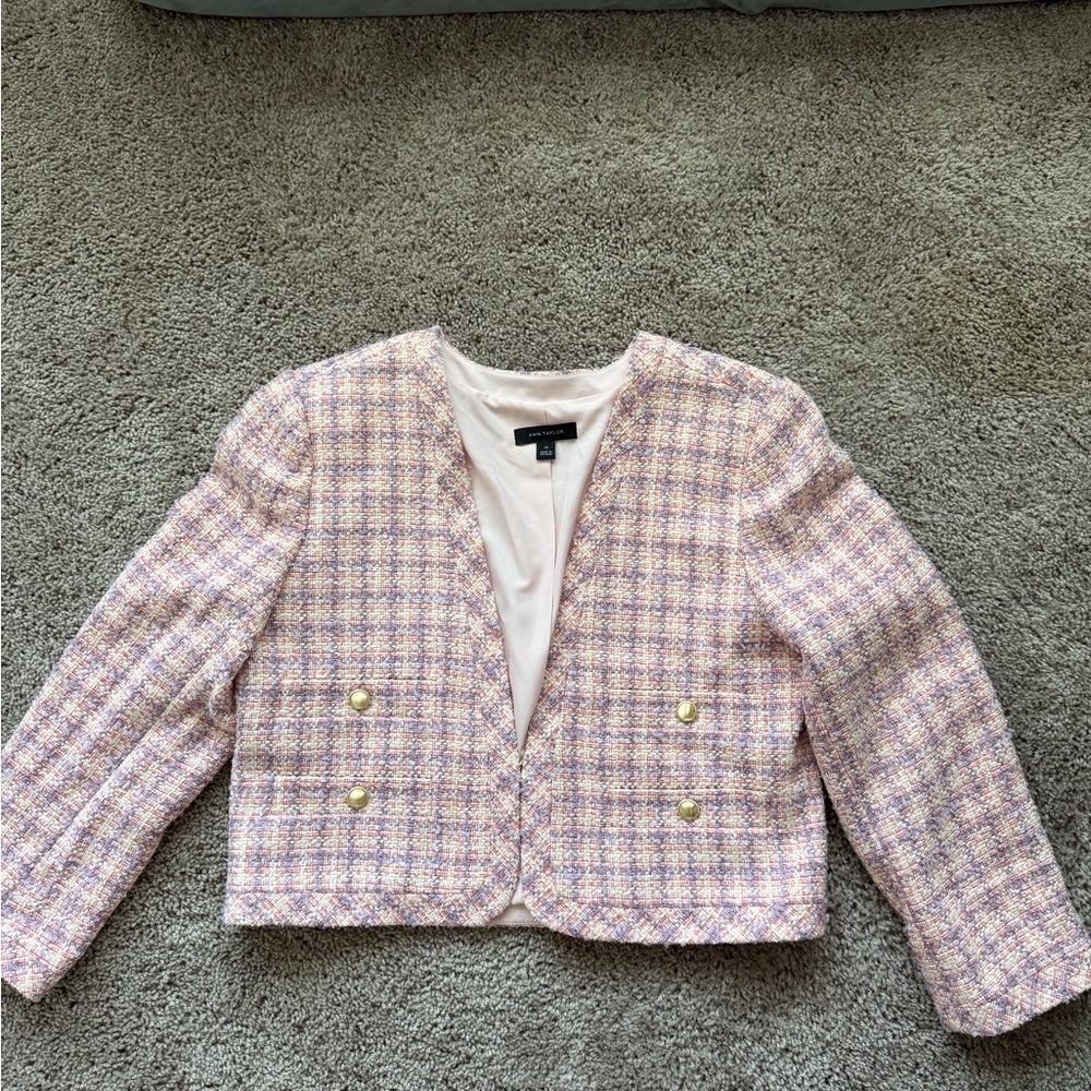 Ann Taylor Pastel Plaid Tweed Blazer
